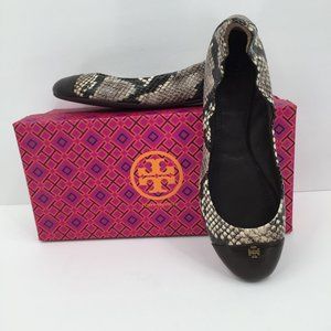 Tory Burch York Roccia snake Coconut black white leather ballet flat 9.5 new